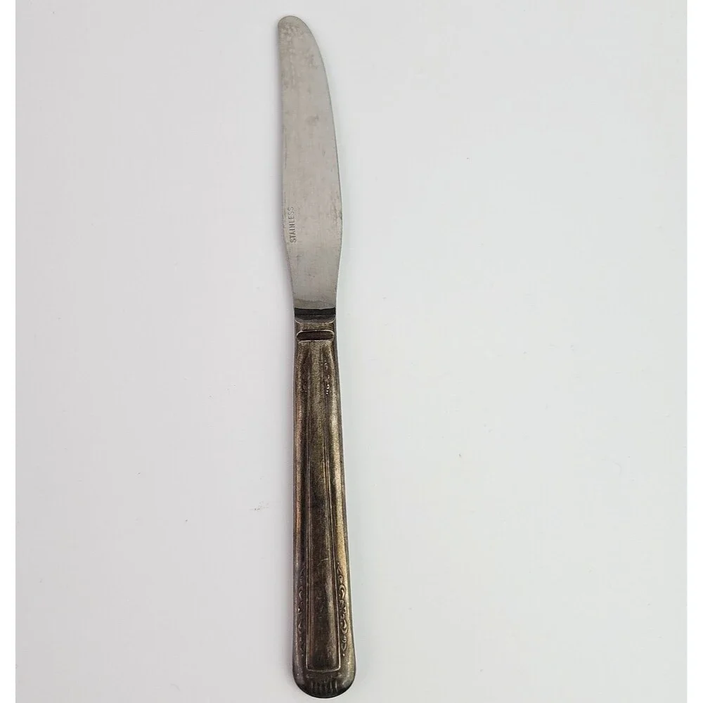 Vintage Silverplate Knife Set of 3 Vertical Ridge Engrave Flowers Vines